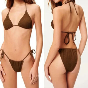 Good American Always Fits Tiny Ties Bikini Bottoms 1/2 Mocha Brown NWT